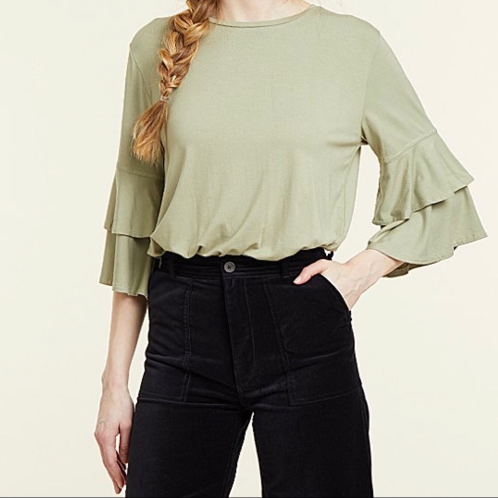 Frye Women’s Tea Ruffle Knit Crew Neck Top.